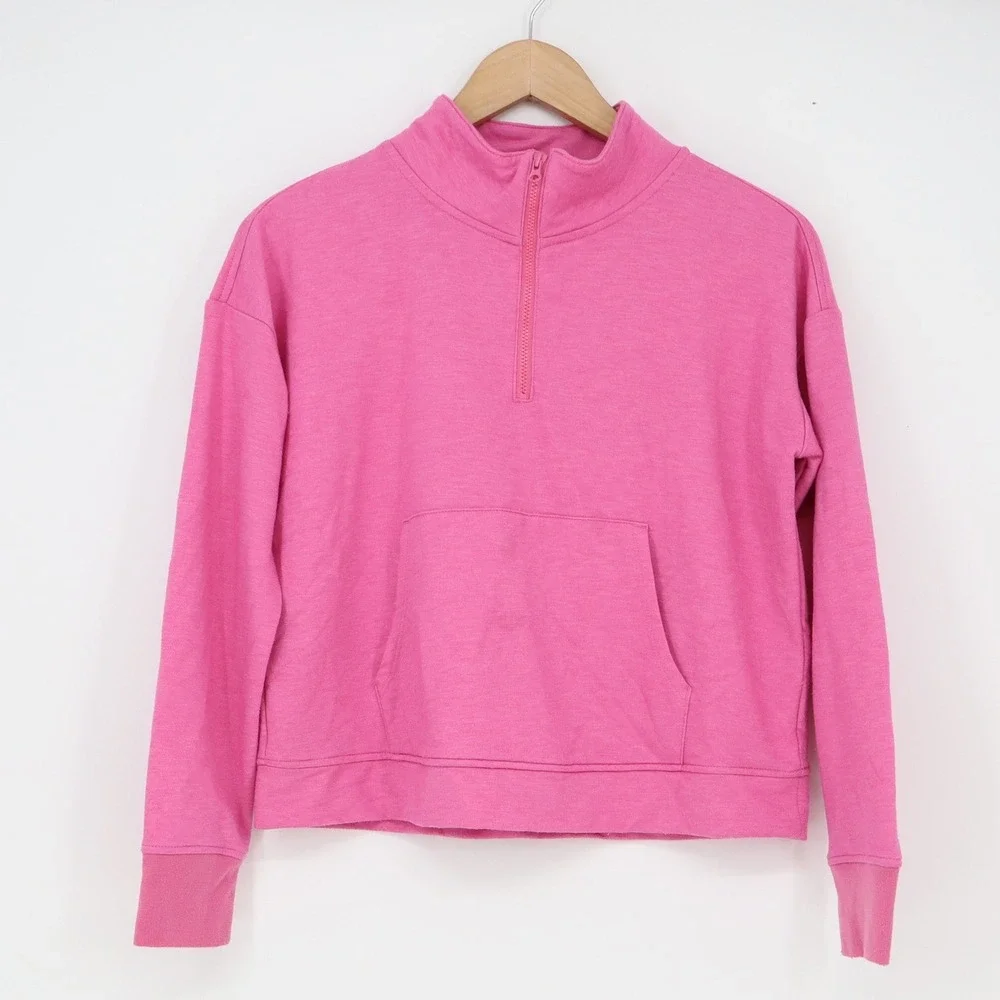 OshKosh B'gosh Sweatshirt Girls 14 Quarter-Zip Pink Kangaroo Pocket Excellent